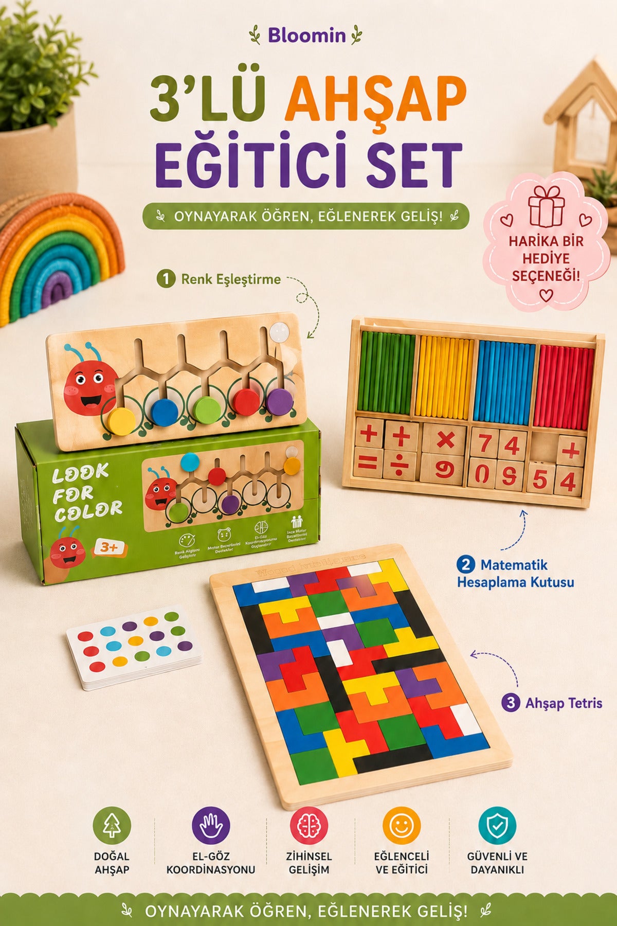 3’lü Eğitici Ahşap Oyun Seti