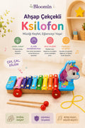 Kutulu Ahşap Tekerli Unicorn Figürlü Çekçek Selefon , Ksilofon Ahşap Müzik Aleti, Tekerlekli Çek Çek Çocuk Bebek Oyuncak