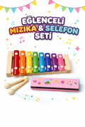 Örf Aletleri Seti Ahşap Selefon (Ksilofon) ve Mızıka Müzik Seti