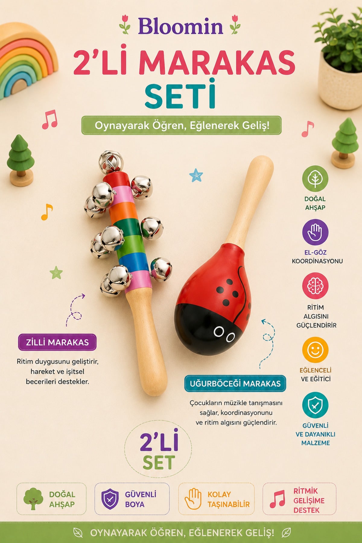 Zilli Marakas ve Uğurböceği Marakas Seti