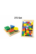 4’lü Ahşap Bultak Geometrik Şekil Yerleştirme ve Tetris Blok Puzzle Eğitici Oyuncak Seti