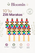 10’lu Metal Zilli Ahşap Marakas Ahşap Müzik Aleti El Zili Seti
