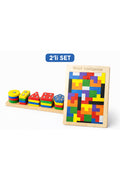 5’li Ahşap Bultak Geometrik Şekil Yerleştirme ve Tetris Blok Puzzle Eğitici Oyuncak Seti