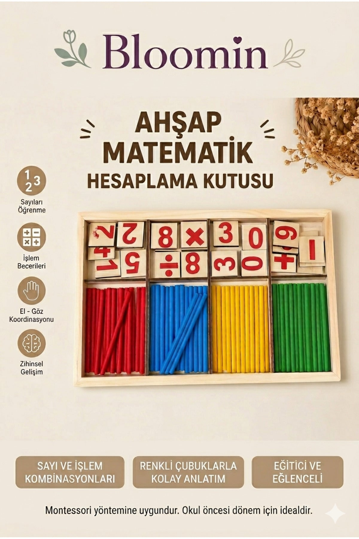 Montessori Ahşap Matematik Çubukları & Hesaplama Kutusu Etkinlik