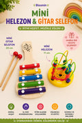 2 li Ahşap Mini Gitar Ksilofon & Mini Helezon Seti