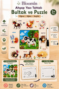 Ahşap Eğitici Bultak & Puzzle Oyuncak Ve Yaz Sil Yazı Tahtası Bebek Çocuk Ahşap Oyuncak