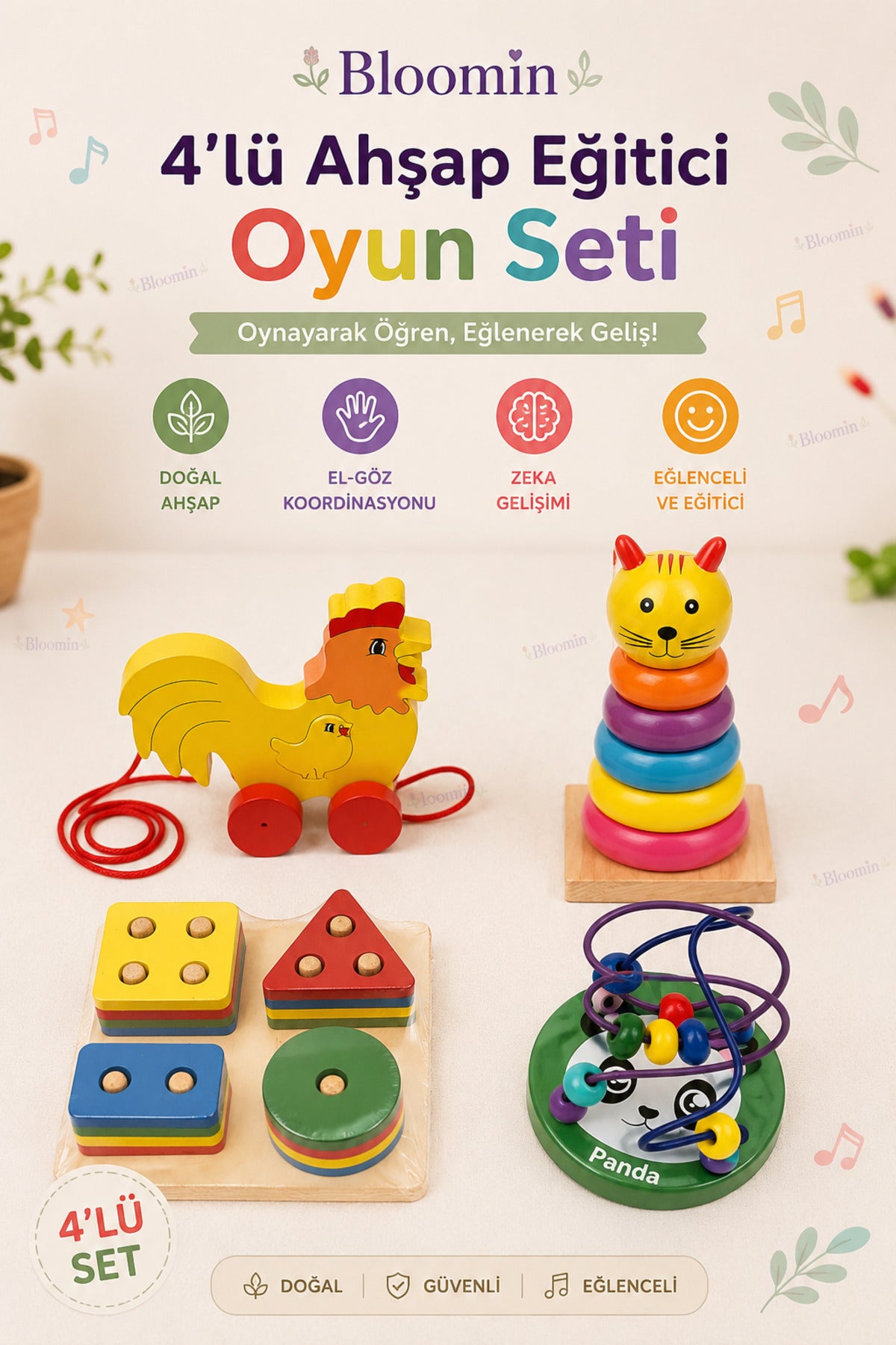 4’lü Ahşap Eğitici Oyuncak Seti
